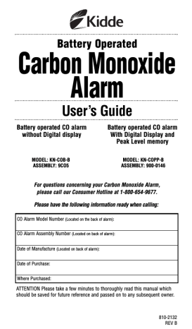 Kidde KN-COB-B Carbon Monoxide Alarm User`s Guide | Manualzz