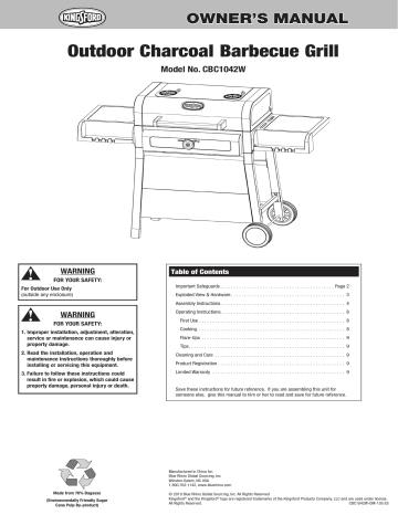 Kingsford Cbc1042w Charcoal Grill User Manual 