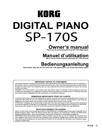 Korg Sp170s Sp 170s User Manual Manualzz