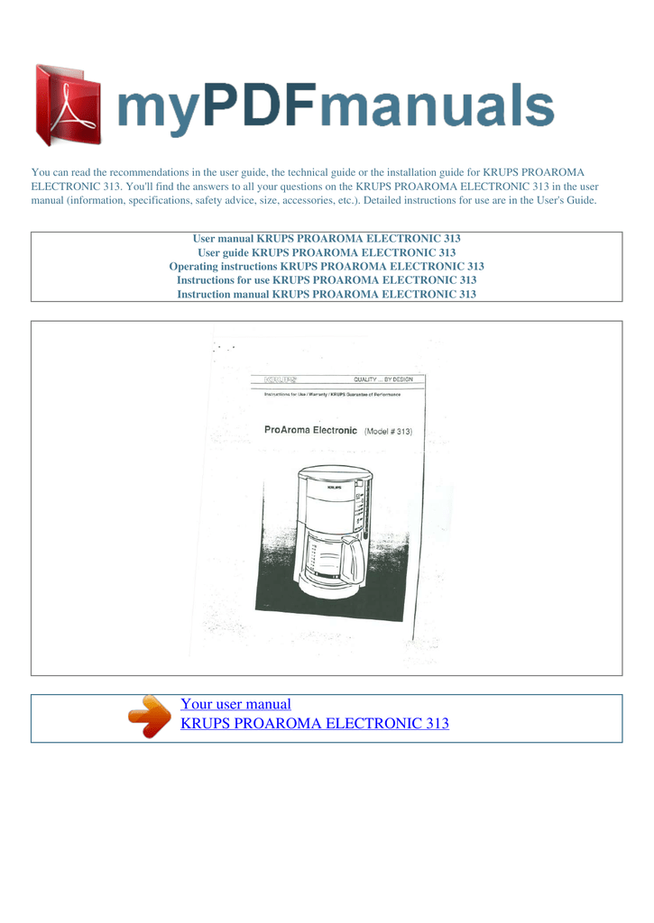 Krups 313 Coffeemaker User Manual 