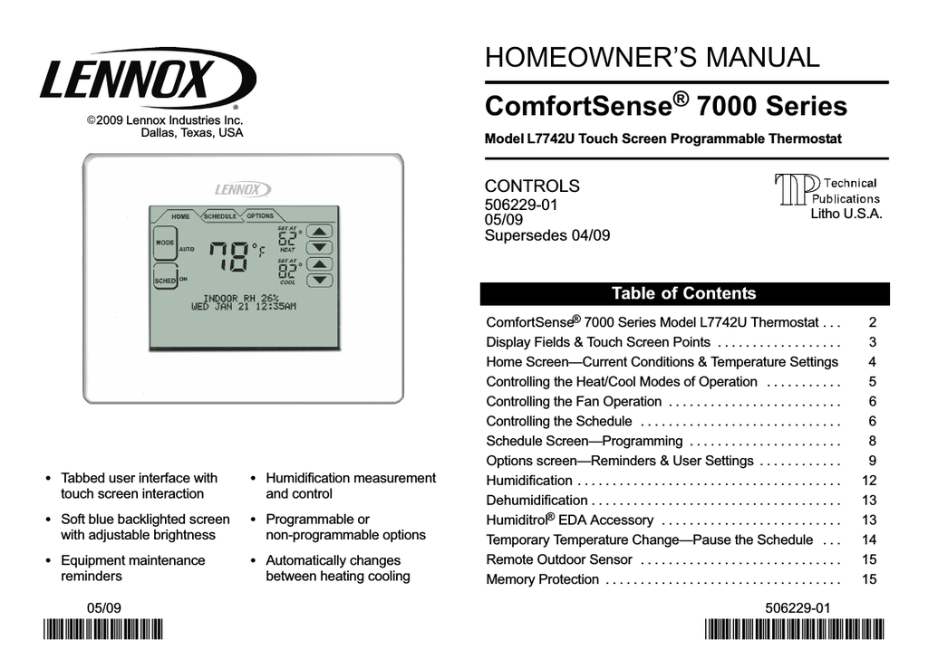 Lennox International Inc. CBX32MV06 Thermostat User Manual | Manualzz