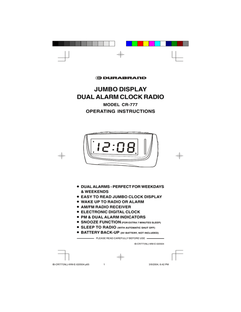 Lenoxx Electronics CR777 Clock Radio User Manual Manualzz
