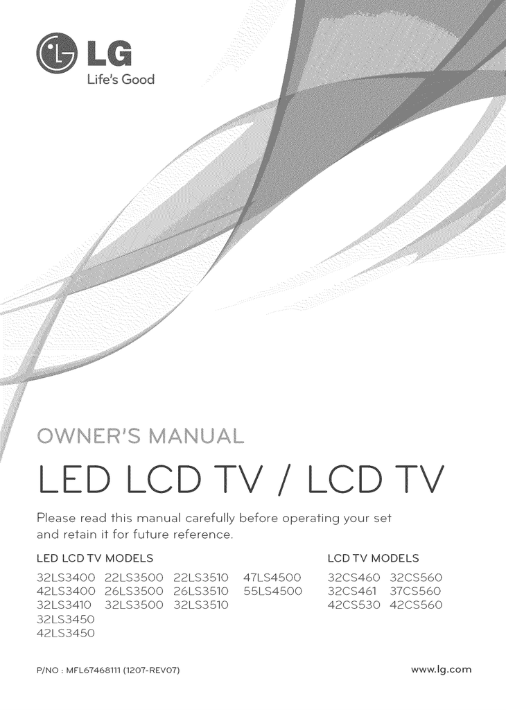 LG Electronics 32LS3410 Flat Panel Television User Manual | Manualzz