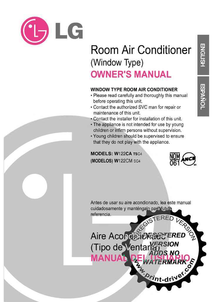 LG Electronics W122CM SC4 Air Conditioner User Manual | Manualzz