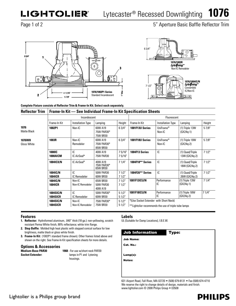 Lightolier 1076 Indoor Furnishings User Manual | Manualzz