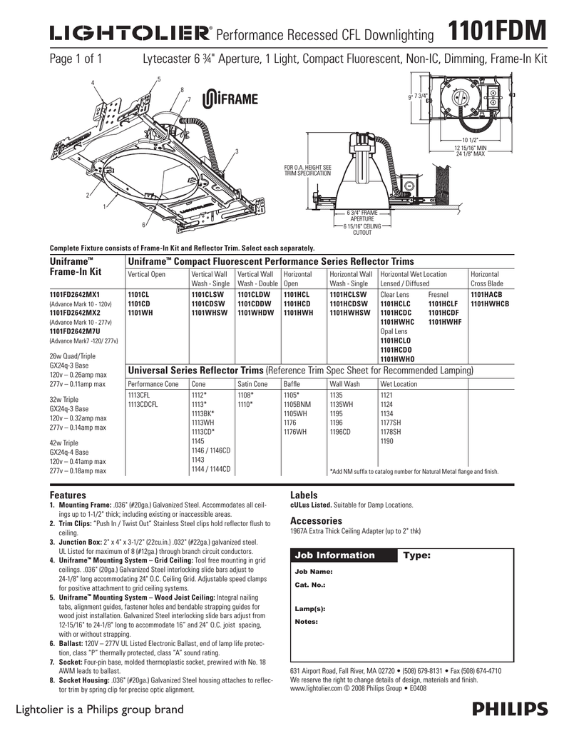 Lightolier 1101fdm Indoor Furnishings User Manual Manualzz Com