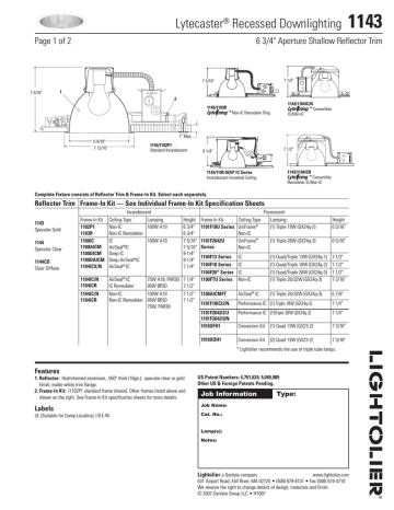 Lightolier 1143 Indoor Furnishings User Manual | Manualzz