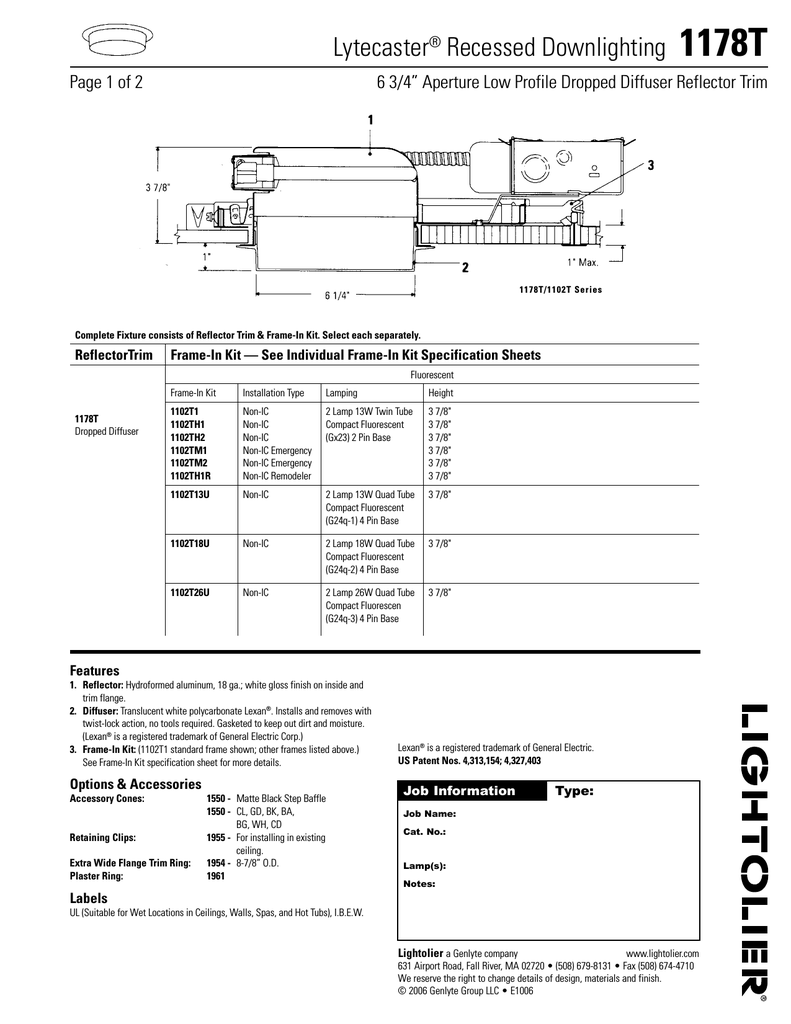 Lightolier 1178T Indoor Furnishings User Manual | Manualzz
