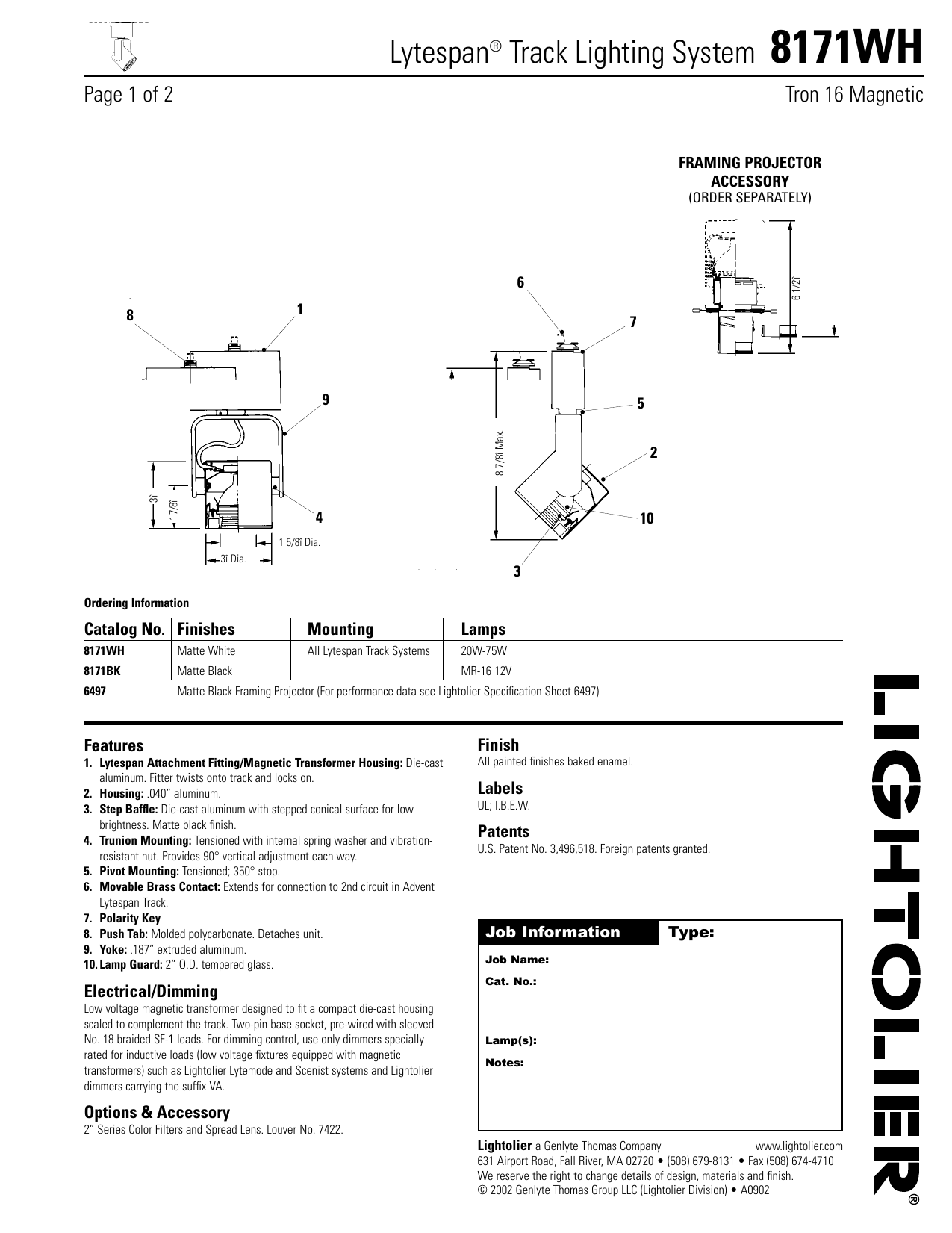 Lightolier 8171WH Indoor Furnishings User Manual | Manualzz