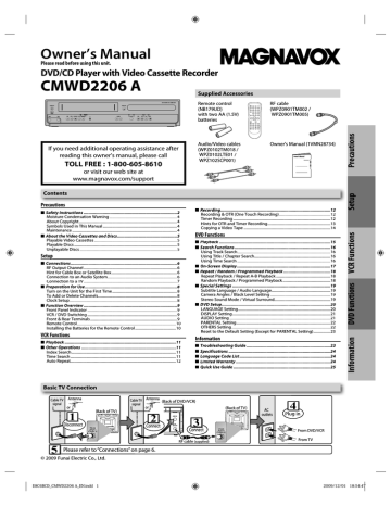 Magnavox CMWD2206 A DVD VCR Combo Owner's Manual | Manualzz
