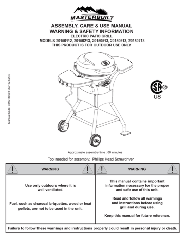 Master Bilt 20150213 Electric Grill Use Manual | Manualzz