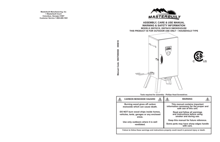 Masterbuilt 20070410 20070210 User Manual Manualzz