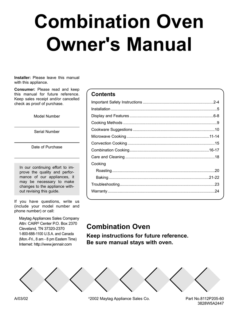 Maytag Combination Oven Microwave User Manual Maytag Combination Oven Microwave User Manual