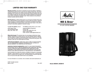 Melitta Memb1w Mill Brew Mill Brew Memb1b Mill Brew Memb1w User Manual Manualzz