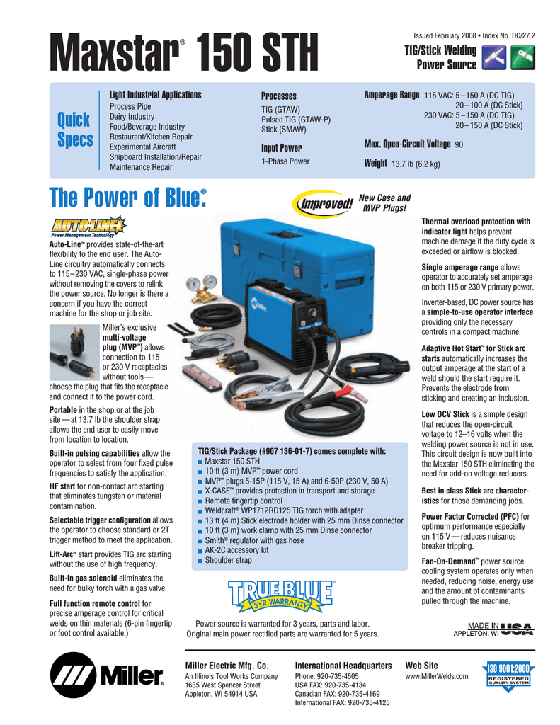 Miller Electric 150STH Welder User Manual | Manualzz