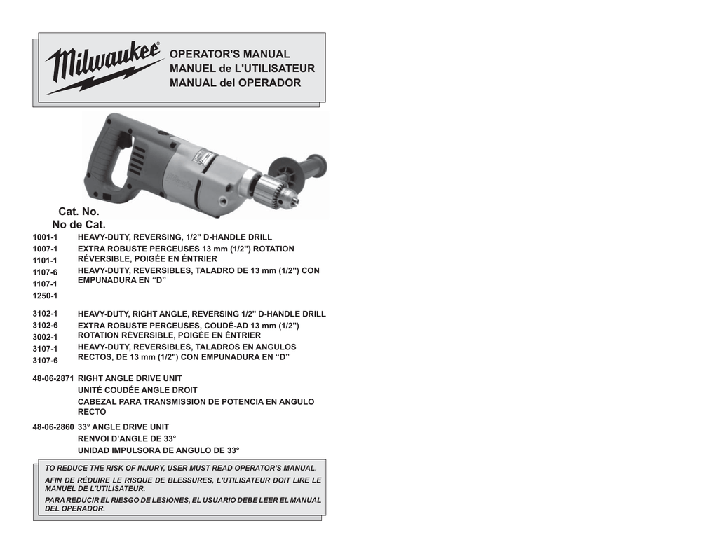 Milwaukee 1001-1 Drill User Manual