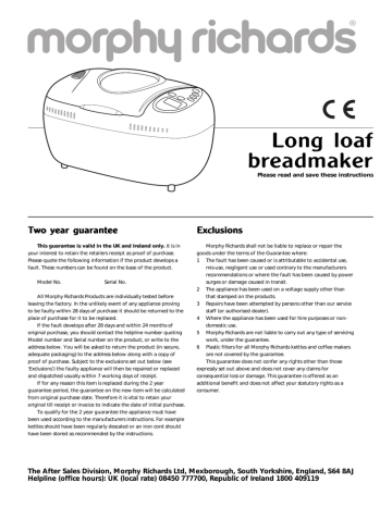 morphy richards bread maker 48330 instructions