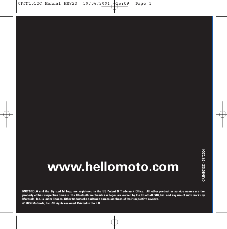 Motorola Hs820 Headphones User Manual Manualzz