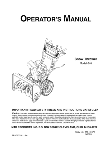 MTD 640 Operator's Manual | Manualzz