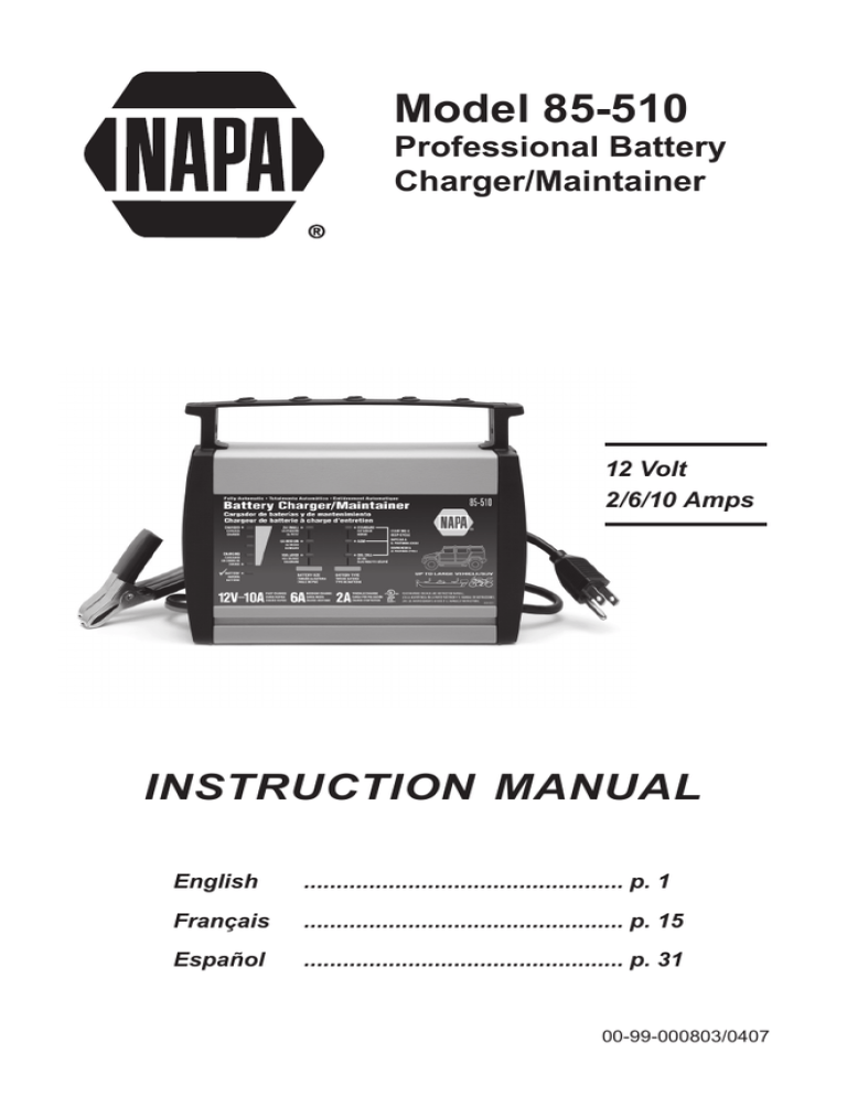 Napa Essentials 85 510 Battery Charger User Manual Manualzz