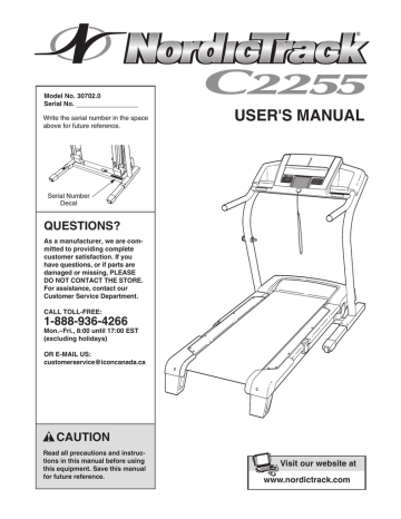 Nordictrack c2255 problems hot sale