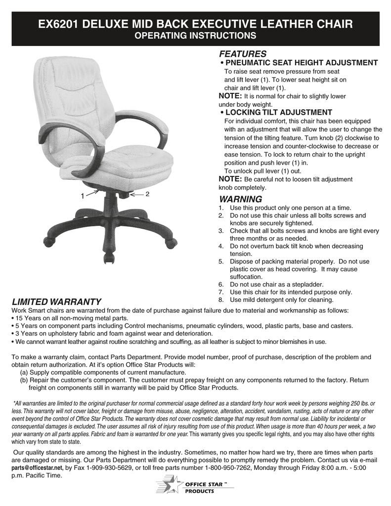 Office Star Products Ex6201 High Chair User Manual Manualzz Ex6201 High Chair User Manual