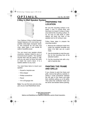 Optimus 40-1425 Speaker User Manual | Manualzz