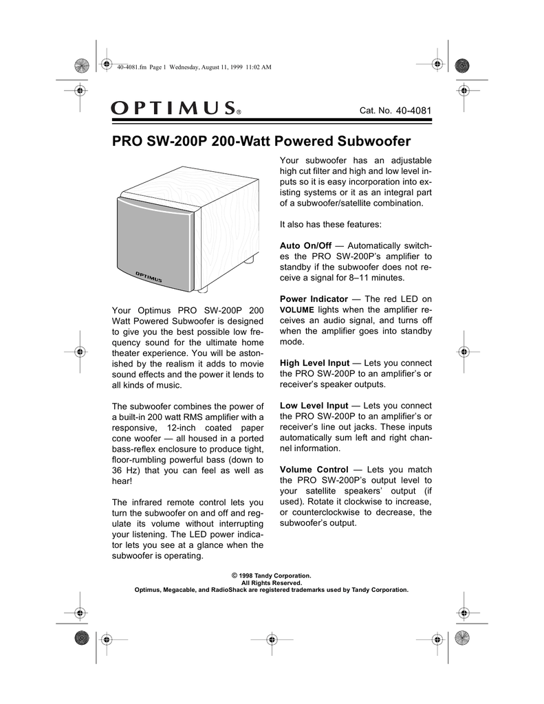 rca pro sw200p subwoofer