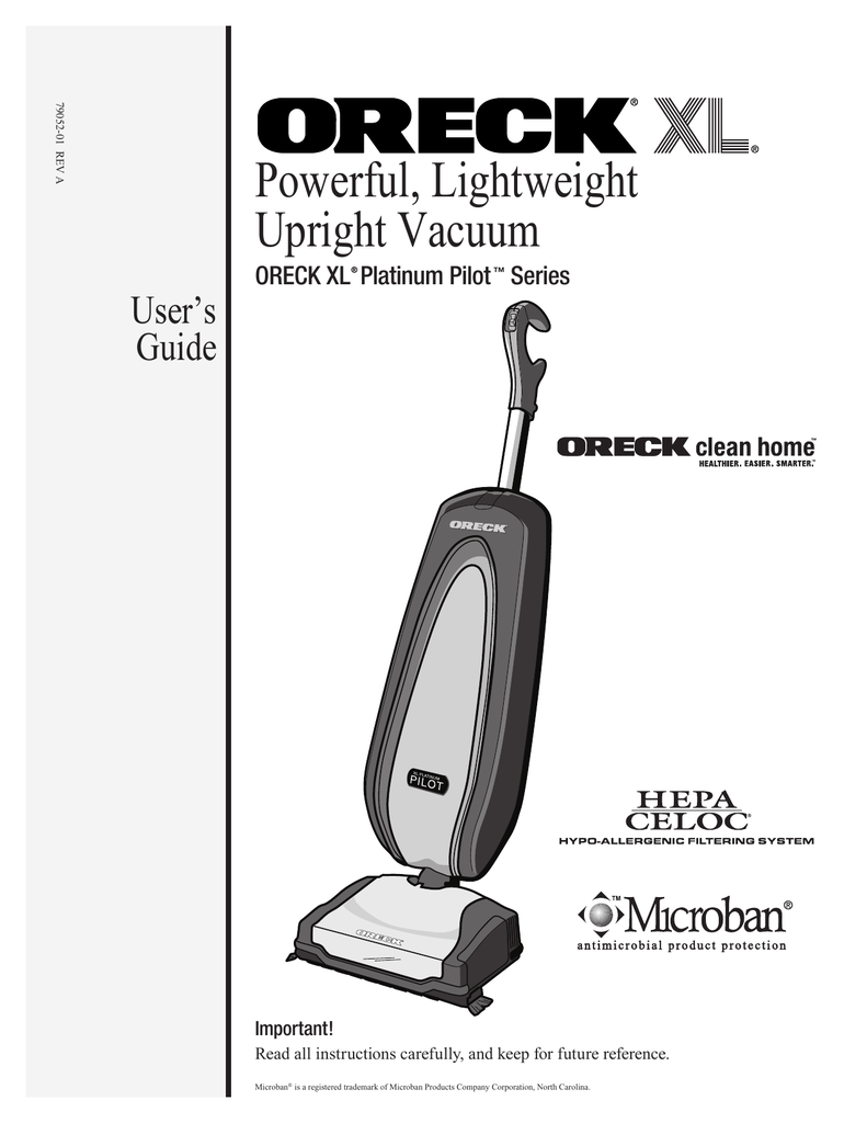 Oreck 7905201REVA Vacuum Cleaner User Manual Manualzz