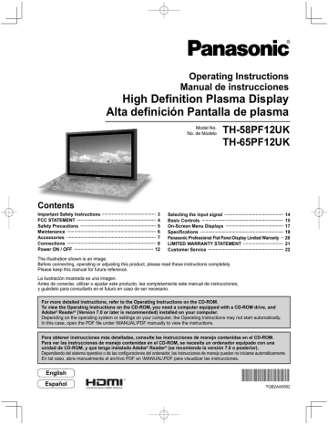 Panasonic 58PF12UK Flat Panel Television Operating instructions | Manualzz