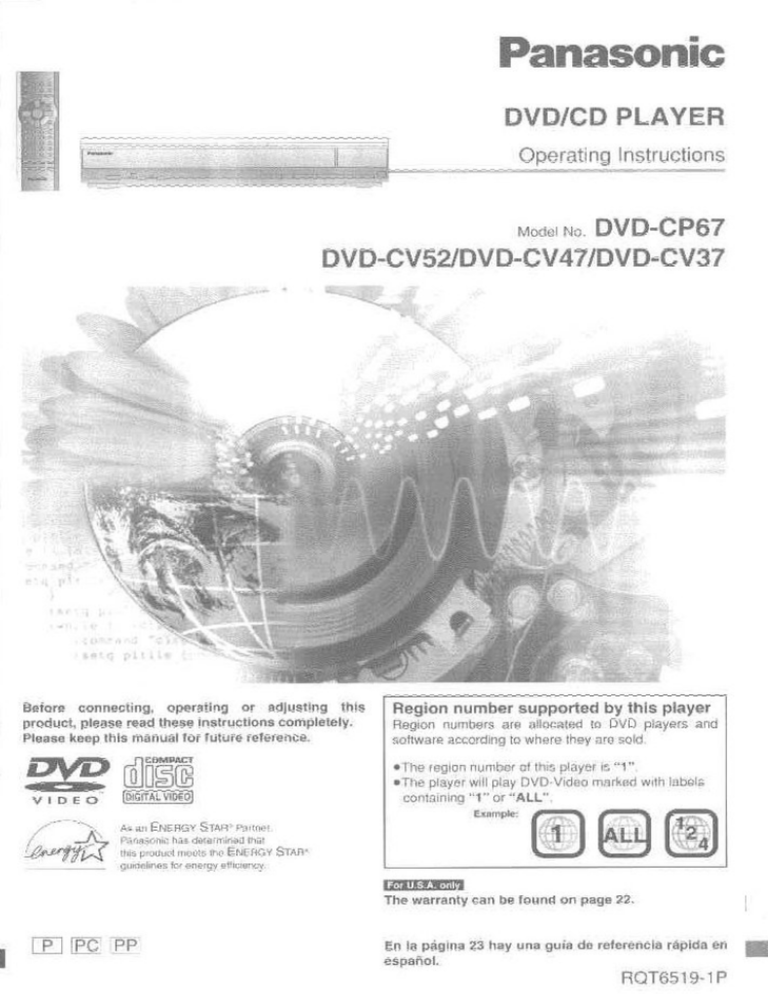 Panasonic Dvd Cp67 Dvd Vcr Combo User Manual Manualzz