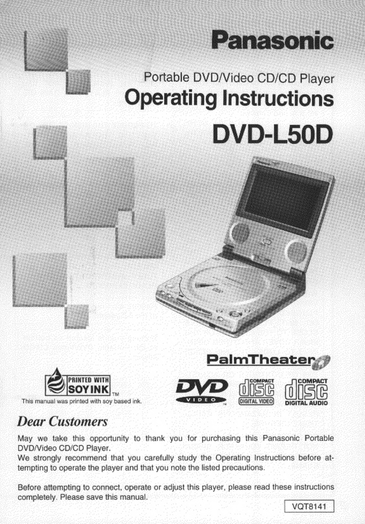 Panasonic DVDL50D Portable DVD Player User Manual Manualzz