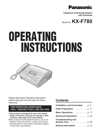 Panasonic Kx F780 Fax Machine User Manual Manualzz