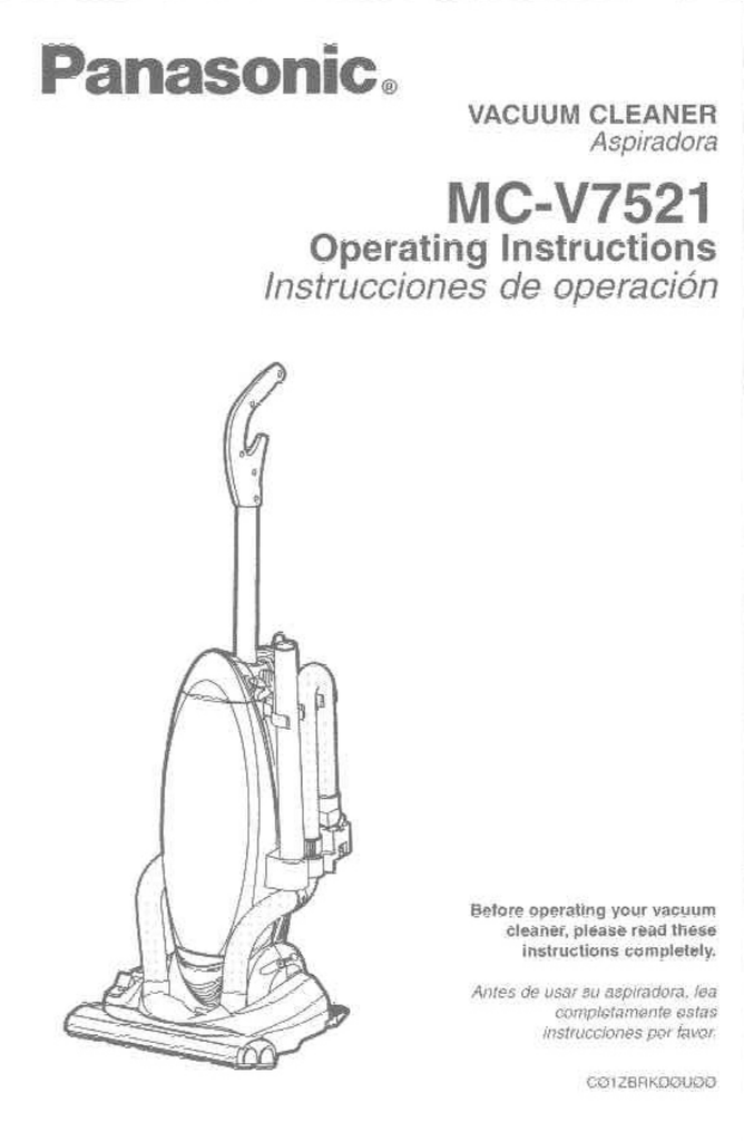 Panasonic MCV7521 Vacuum Cleaner User Manual Manualzz