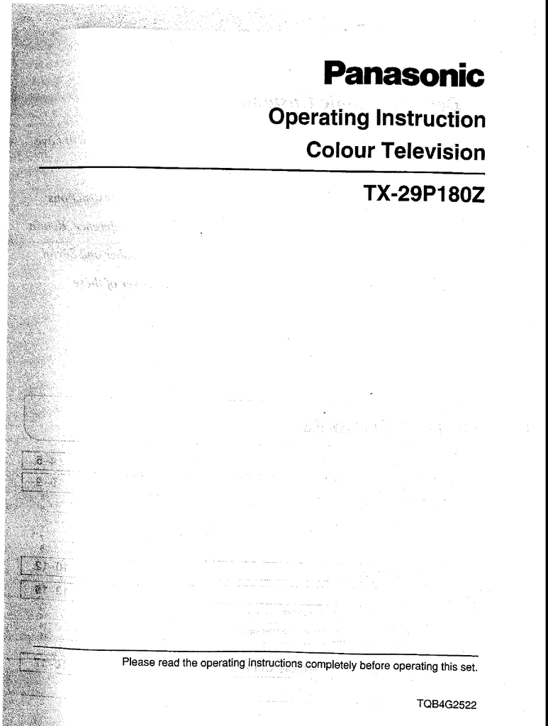 Panasonic TX29P180Z Flat Panel Television User Manual Manualzz