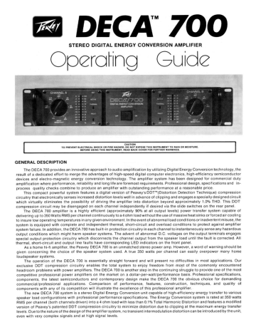 Peavey 700 Stereo Amplifier User Manual | Manualzz