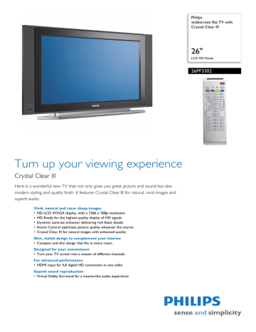 Philips 26PF3302 Flat Panel Television User Manual | Manualzz