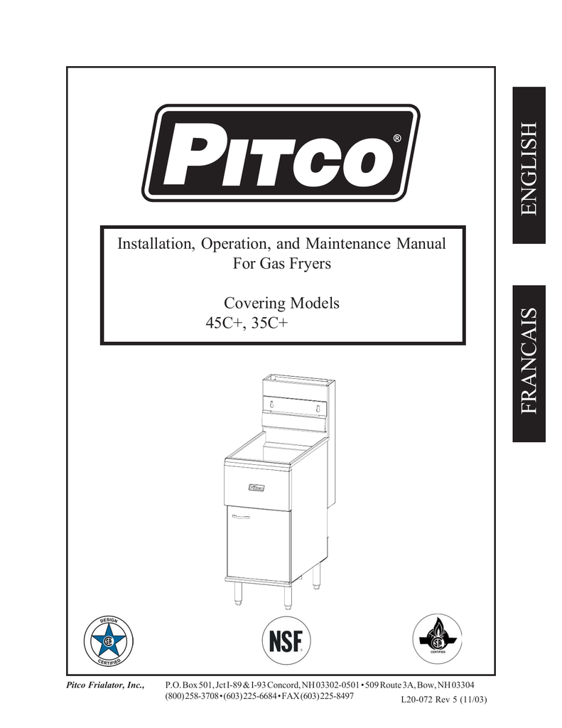 Pitco Frialator 2000 Fryer User Manual Manualzz