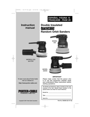 Porter-Cable 332 Sander User Manual | Manualzz