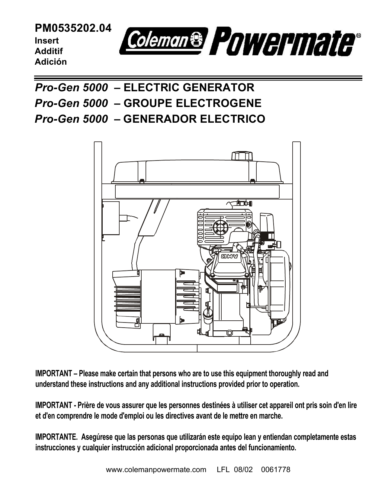 Pro Gen 5000 Pm0535202 04 User Manual