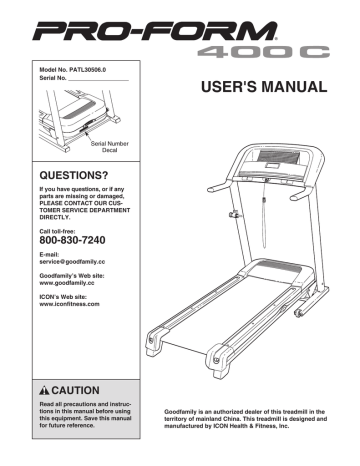 Proform performance 400 treadmill manual sale