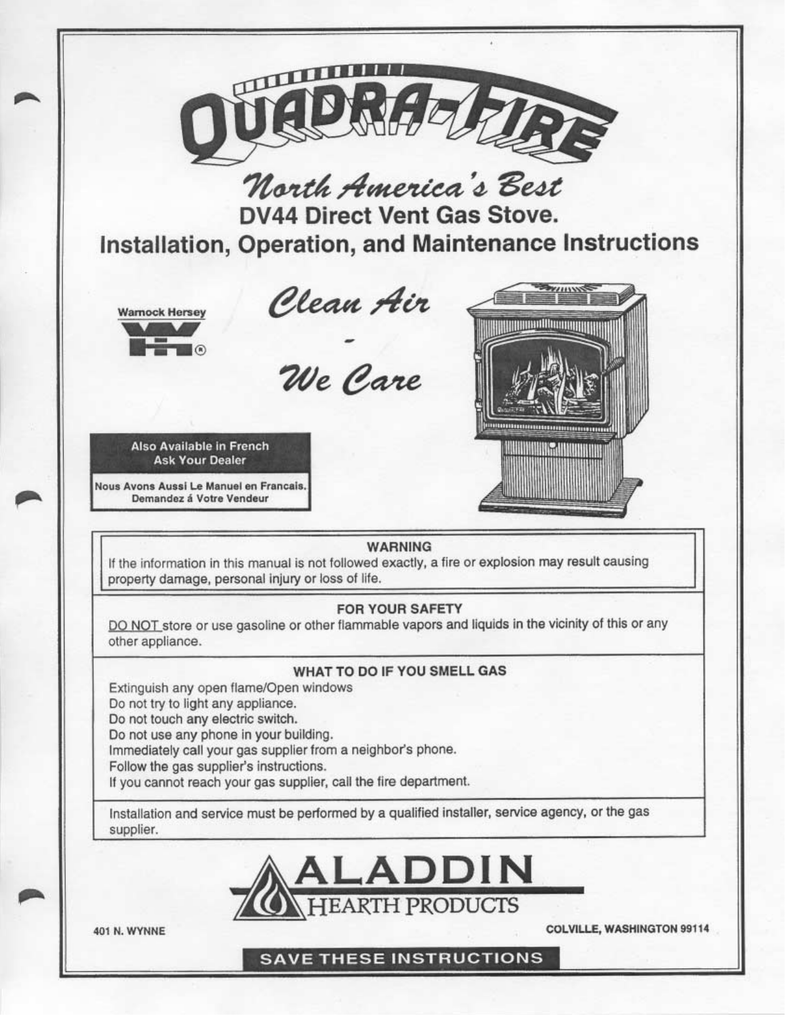 Quadra-Fire DV44 Stove User Manual | Manualzz