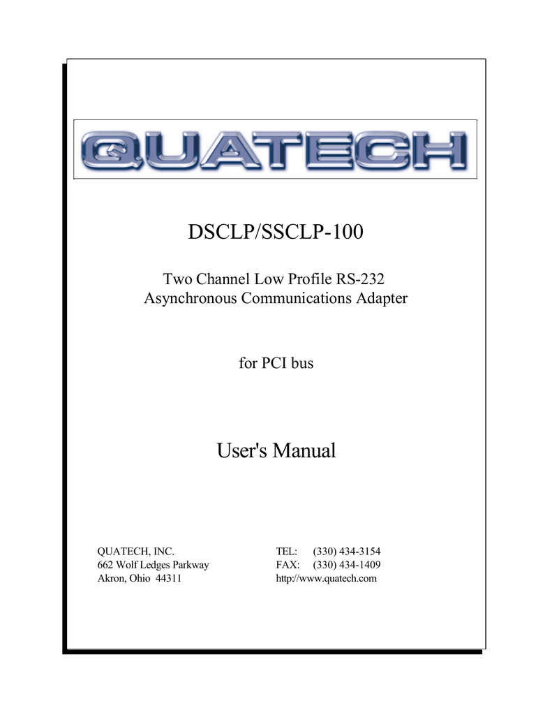 Quatech DSC-100 high speed dual serial port PCI card