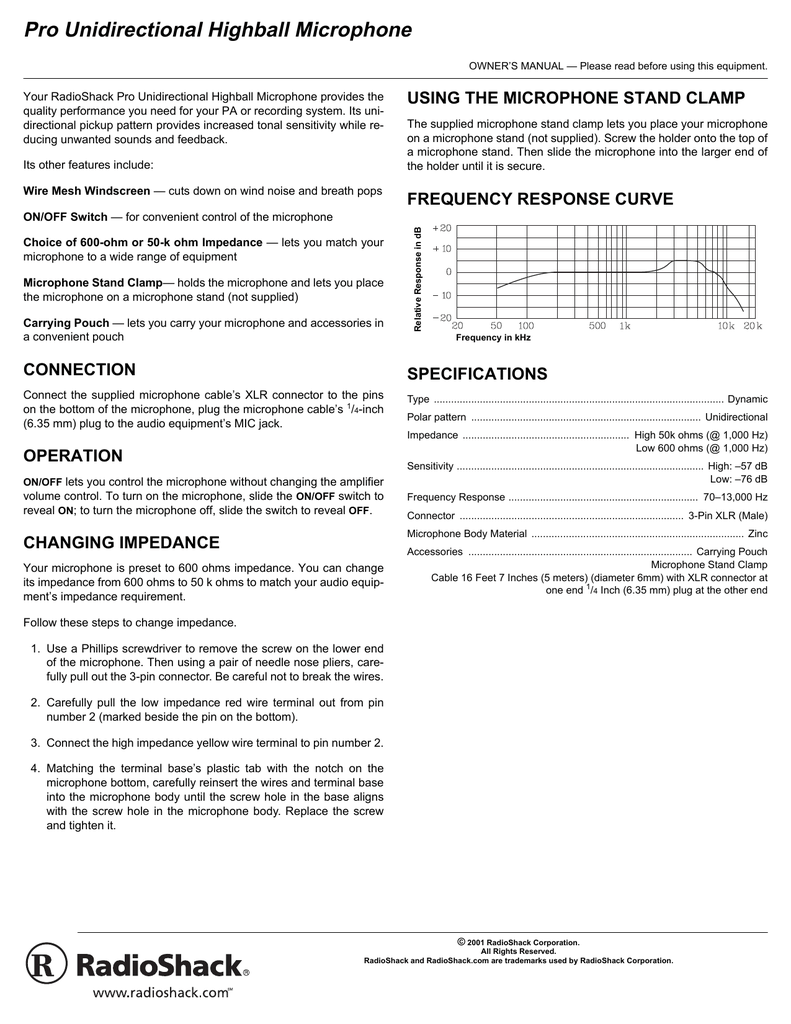 Radio Shack Microphone Microphone User Manual Manualzz