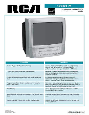 RCA 13V401TV TV VCR Combo User Manual | Manualzz