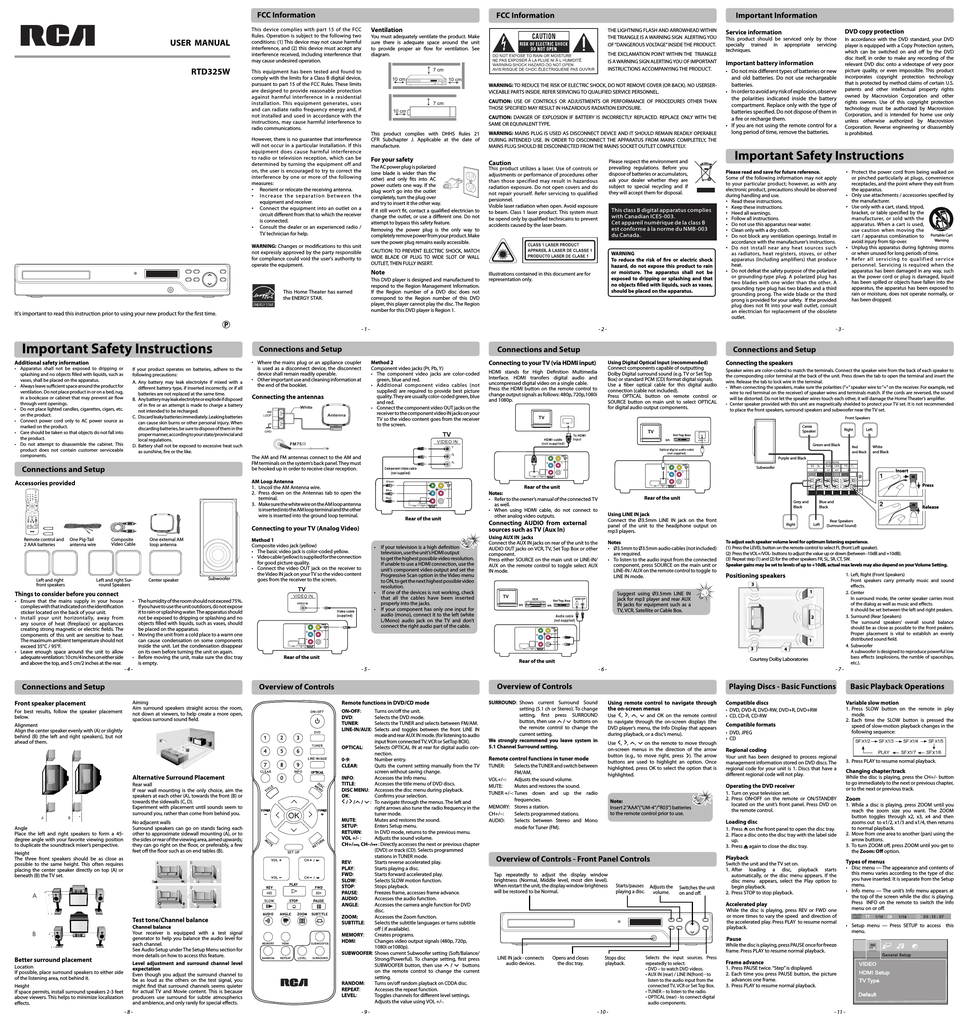 RCA RTD325W Home Theater System User Manual | Manualzz