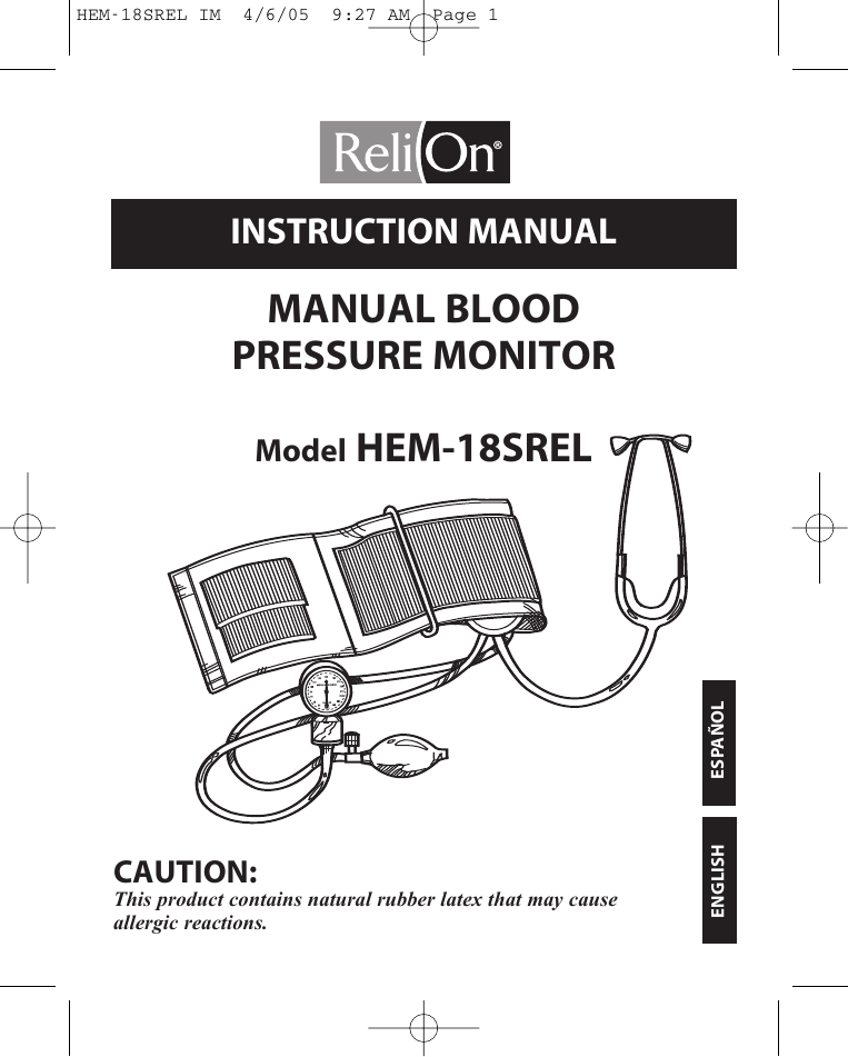ReliOn HEM18SREL Blood Pressure Monitor User Manual Manualzz