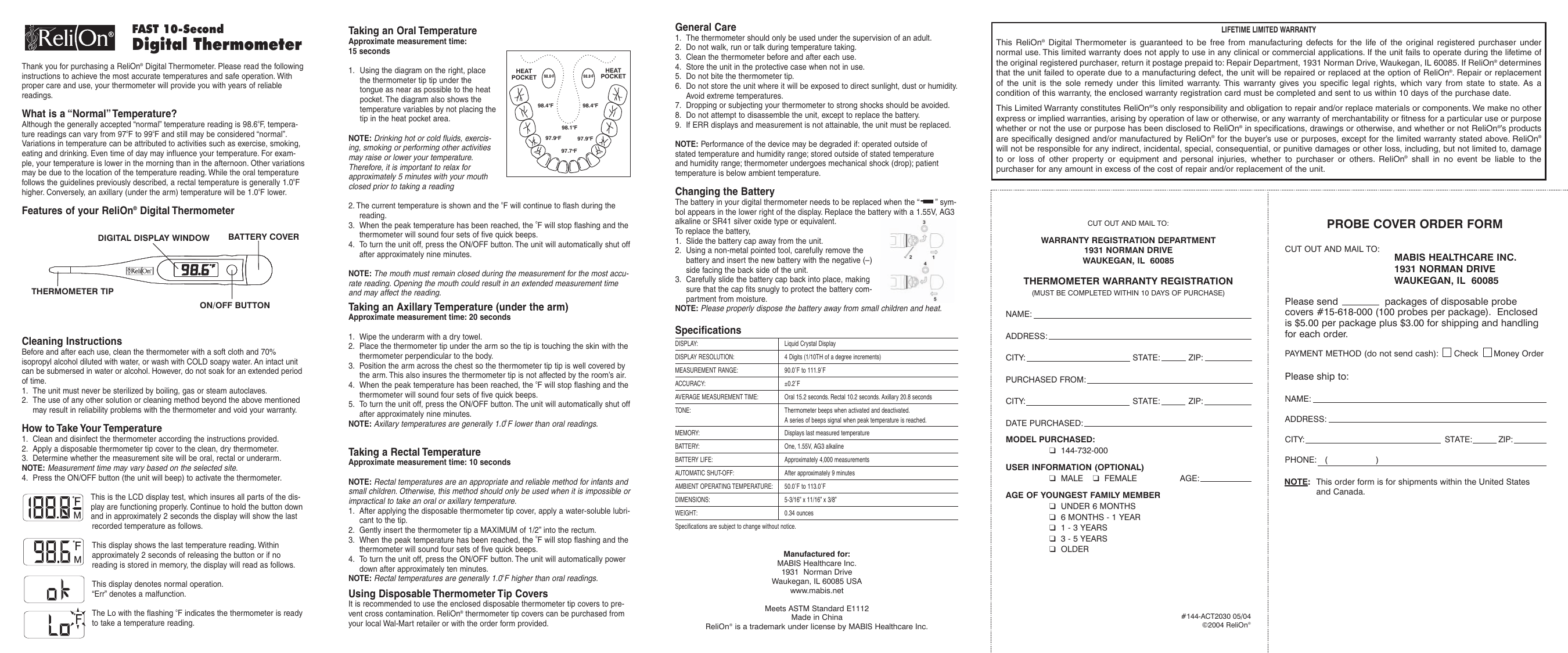 ReliOn K 144-732-000 User manual | Manualzz