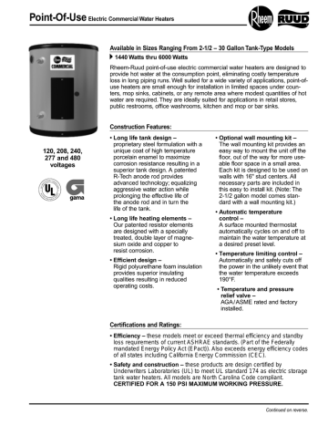 Rheem 120 Water Heater User Manual | Manualzz