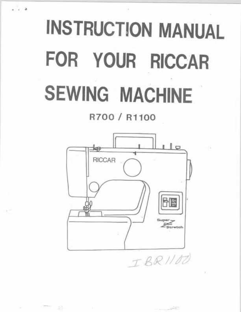 Riccar R1100 Sewing Machine User Manual Manualzz